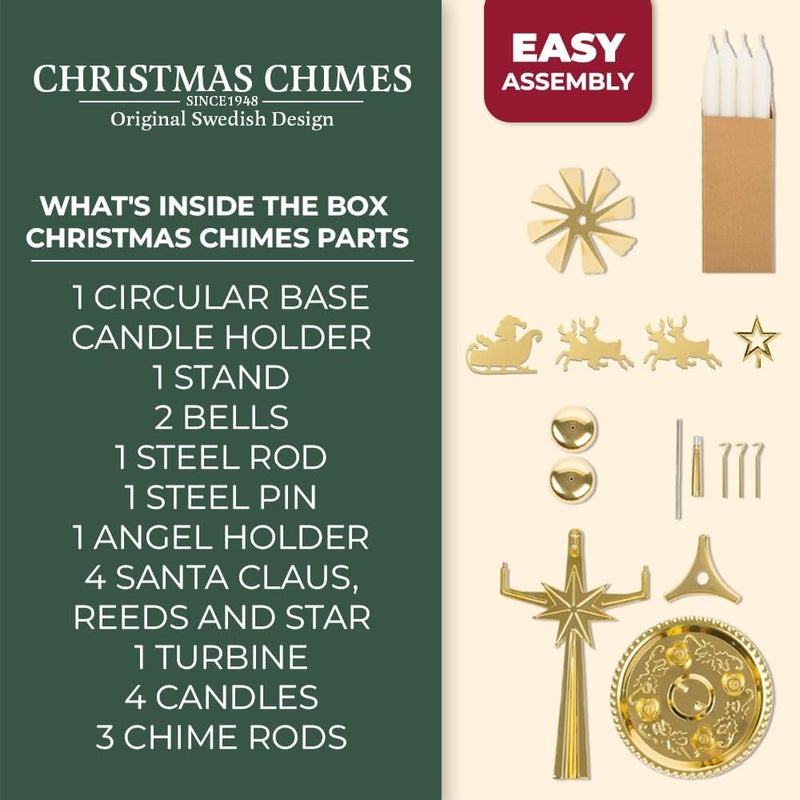 Angel Chimes Christmas Decoration with Candles - Santa Design in Brass - Image 3
